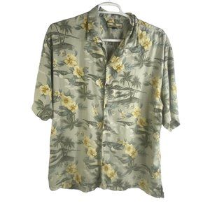 Tommy Bahama Men's Yellow/Green Short Sleeve Silk Hawaiian Beach Shirt XL